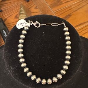 NWT 6mm Desert Pearl 925 Silver Beaded Bracelet